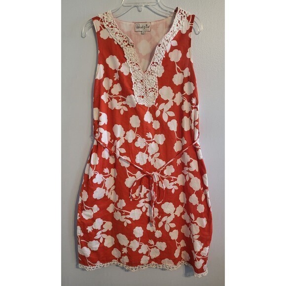 Mudpie Womens Size Small Sleeveless Avery Crochet Neck Shift Dress Belted Floral - Picture 7 of 11